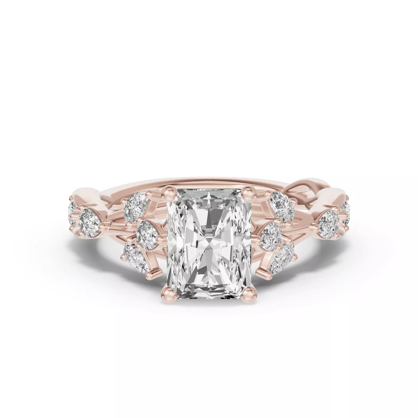 Leaflike Pear Accents 18K Rose Gold Engagement Ring