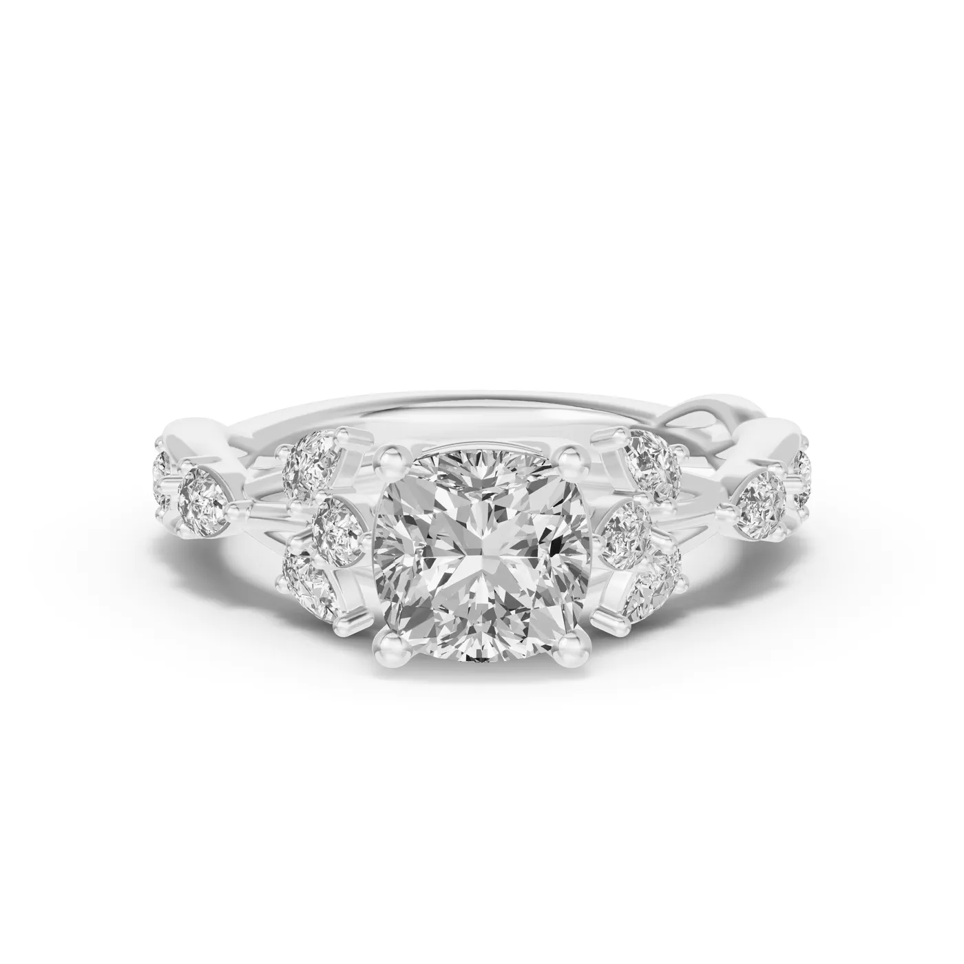 Leaflike Pear Accents 18K White Gold Engagement Ring