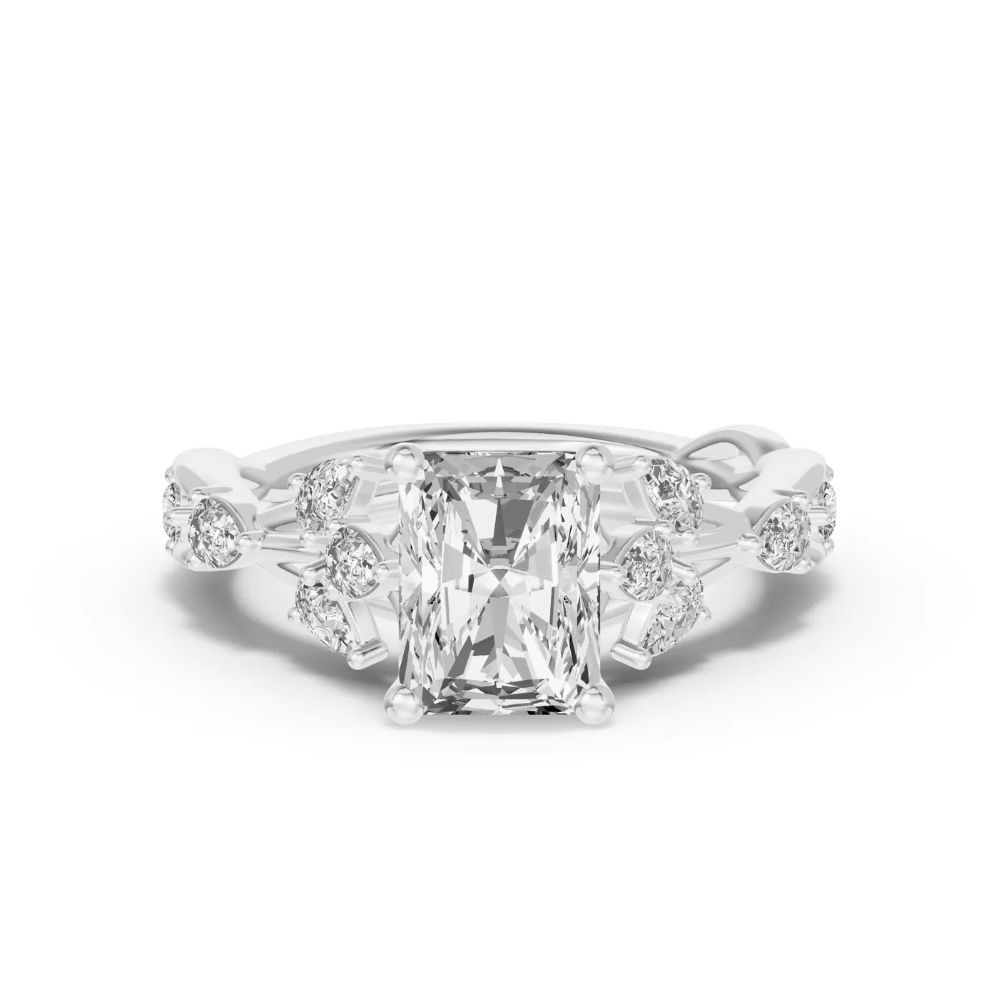 Leaflike Pear Accents 18K White Gold Engagement Ring