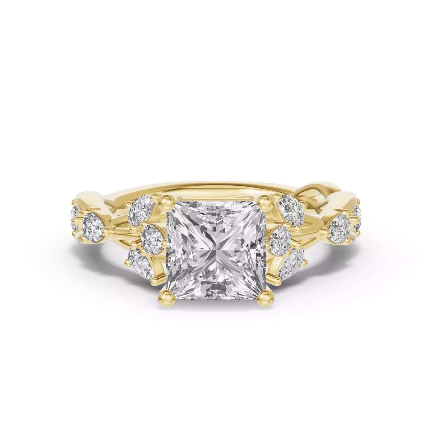 Leaflike Pear Accents 18K Yellow Gold Engagement Ring