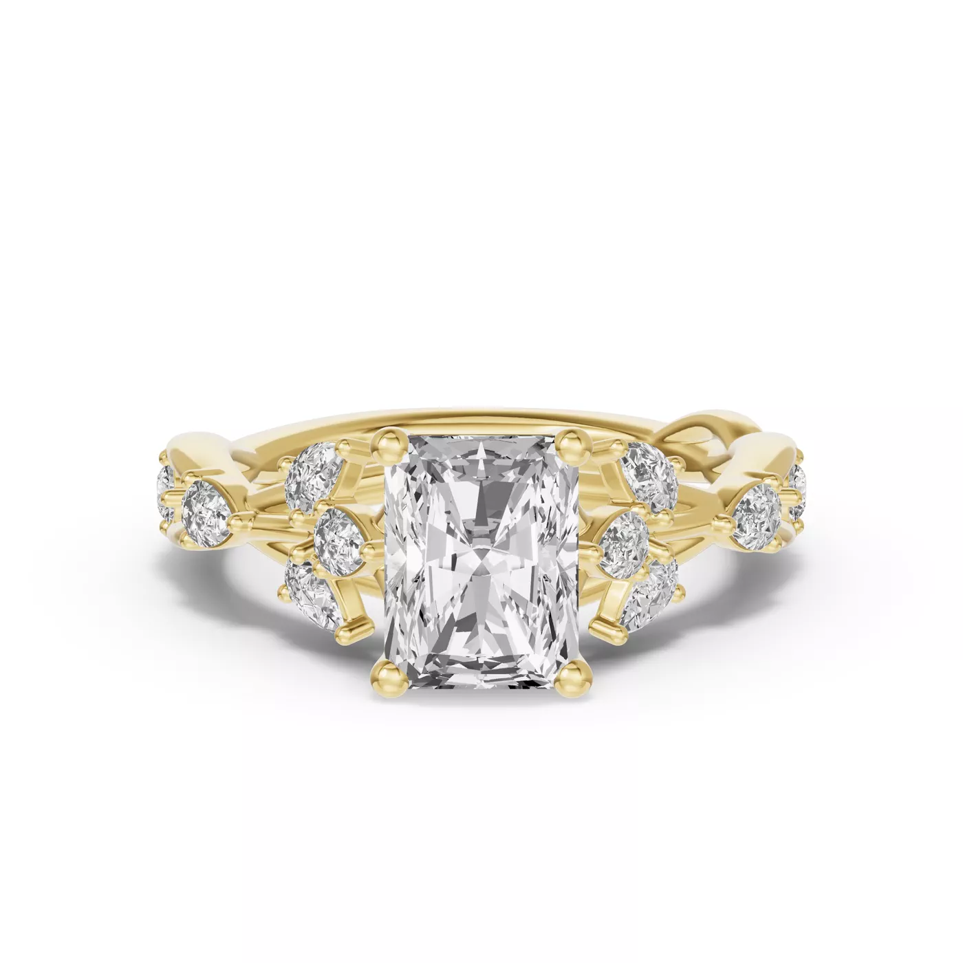 Leaflike Pear Accents 18K Yellow Gold Engagement Ring