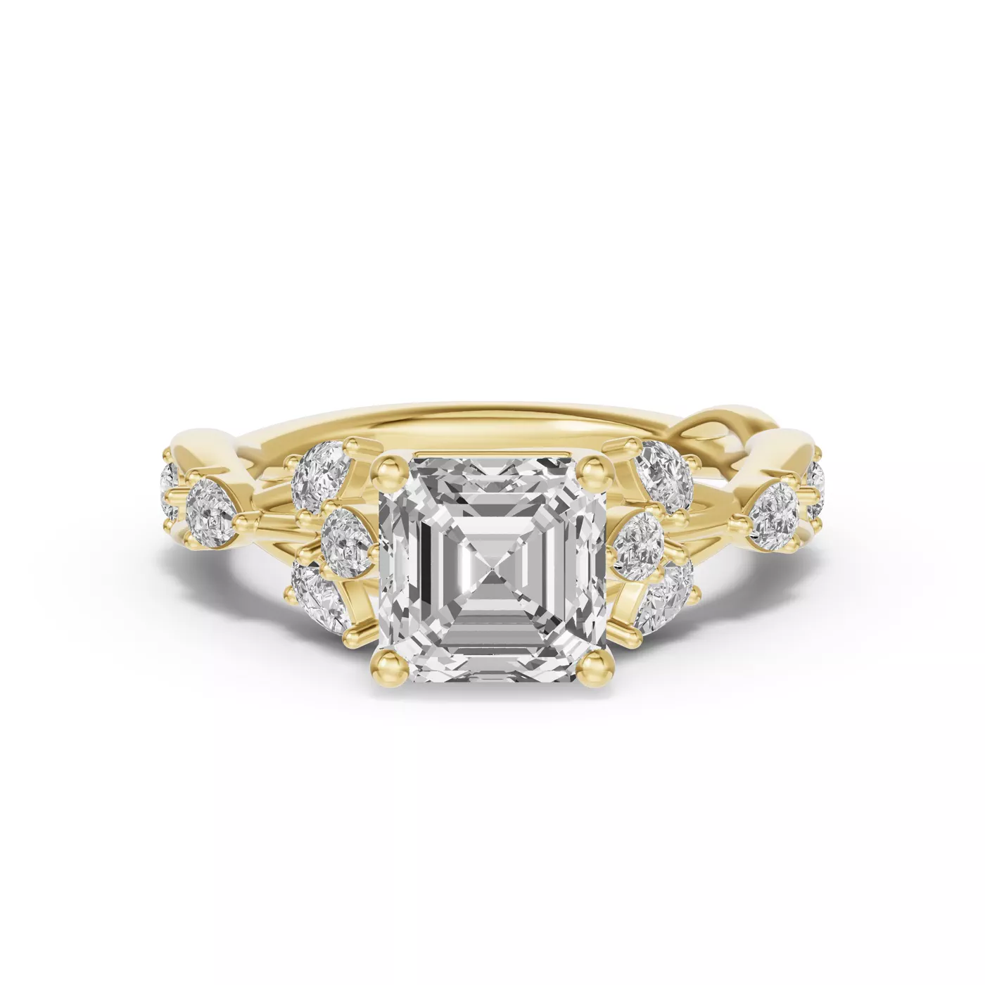 Leaflike Pear Accents 18K Yellow Gold Engagement Ring