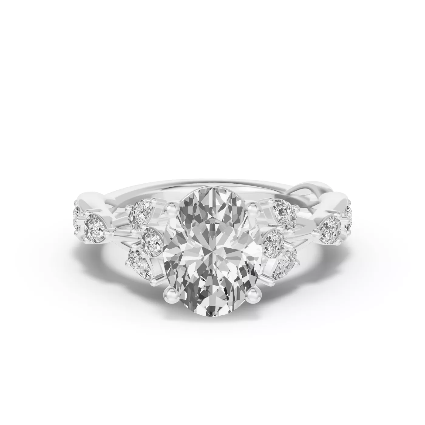 Leaflike Pear Accents Platinum Engagement Ring