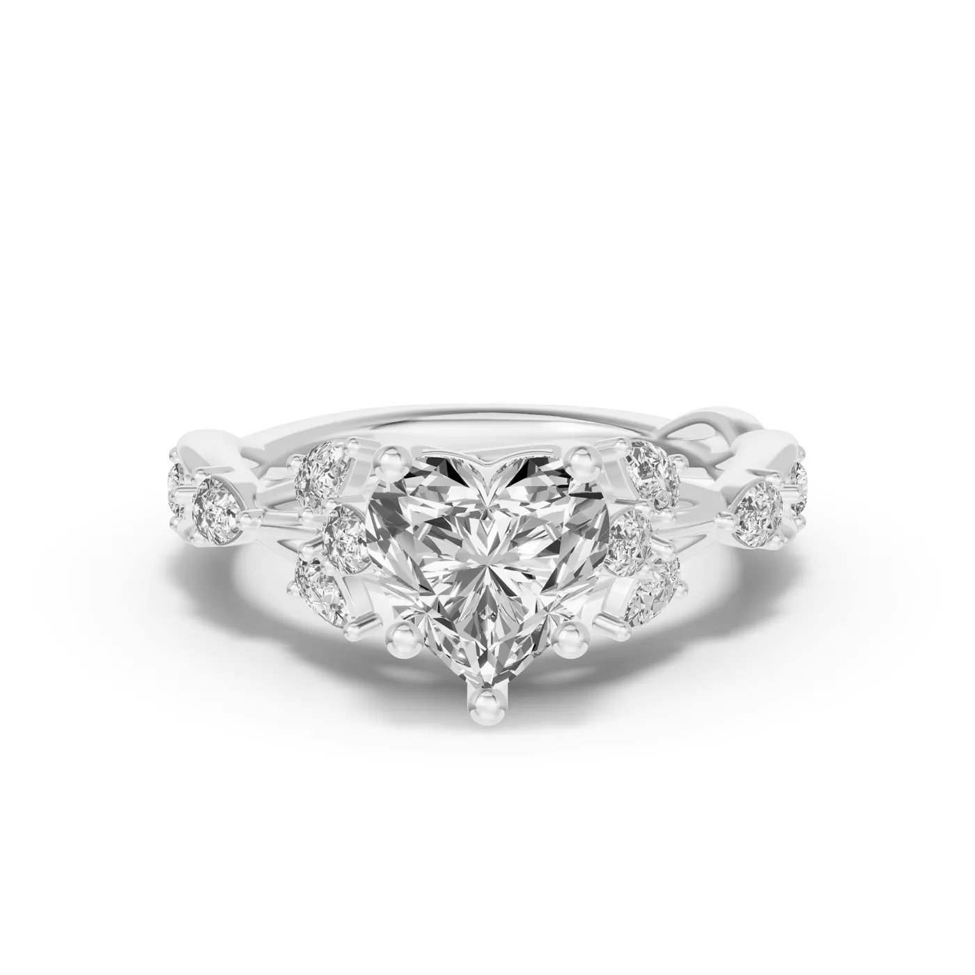 Leaflike Pear Accents Platinum Engagement Ring