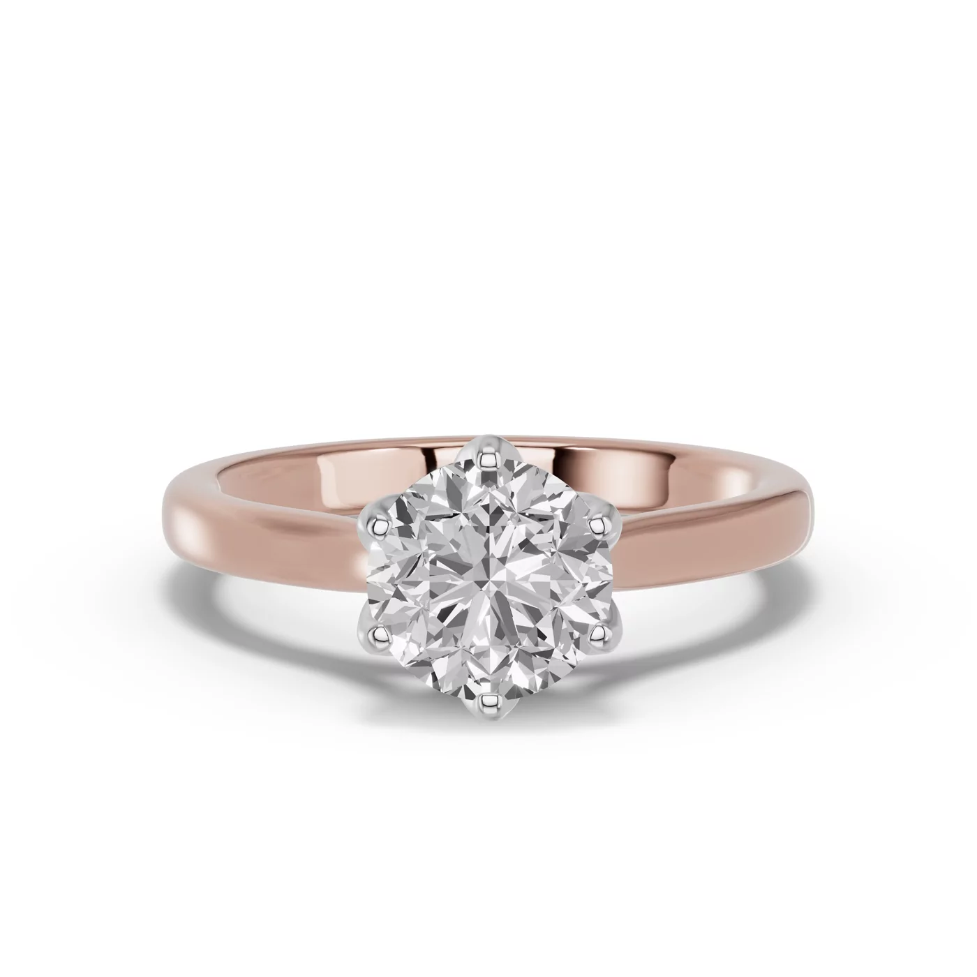 Six Tulip Prongs Rose Gold 14k & White Gold 14k Engagement Ring