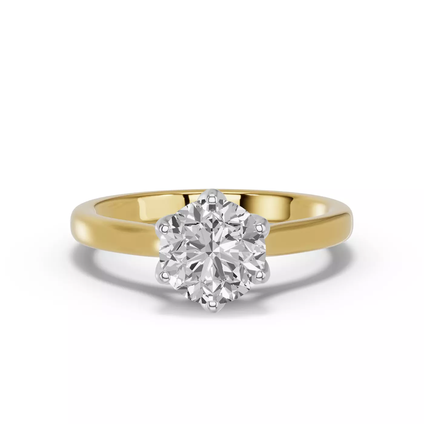 Six Tulip Prongs Yellow Gold 14k & White Gold 14k Engagement Ring