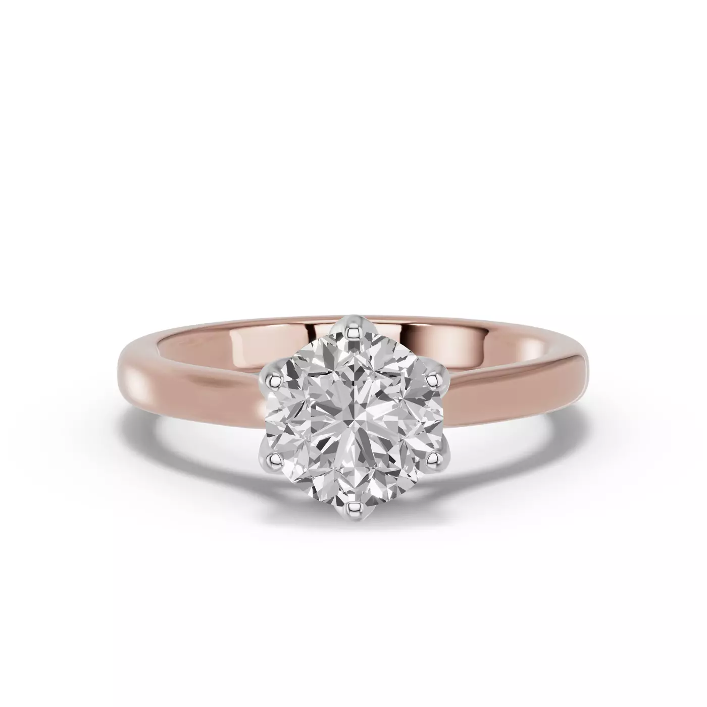 Six Tulip Prongs Rose Gold 18k & White Gold 18k Engagement Ring