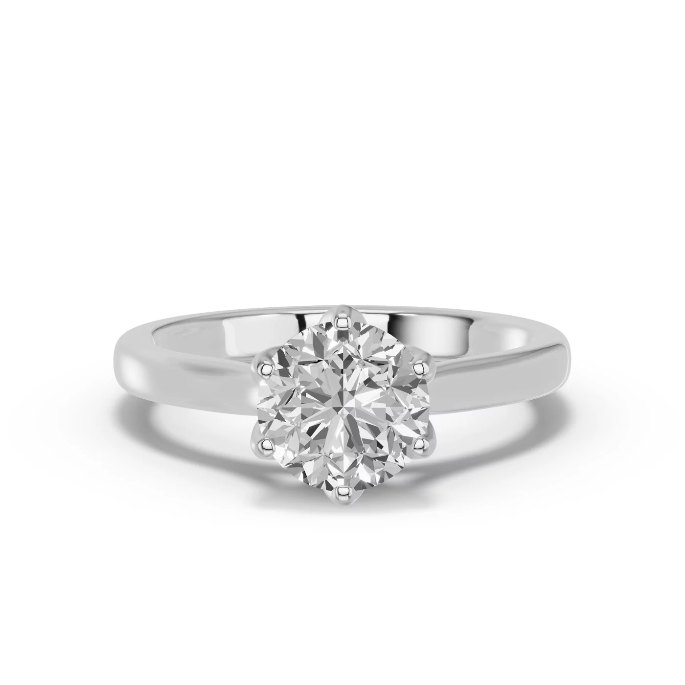Six Tulip Prongs 18K White Gold Engagement Ring