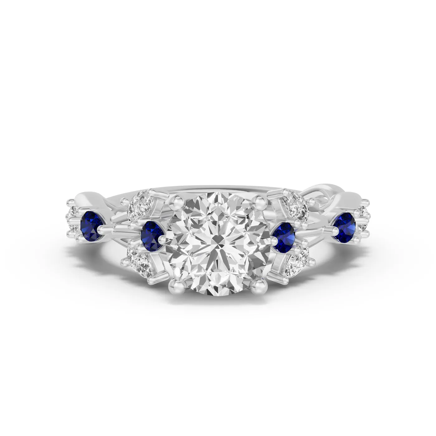 Interwoven Band Detail 14K White Gold Engagement Ring