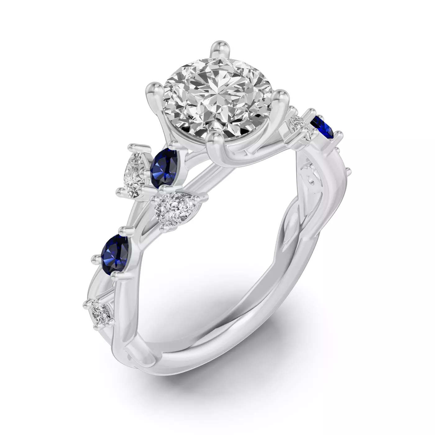 Interwoven Band Detail 14K White Gold Engagement Ring