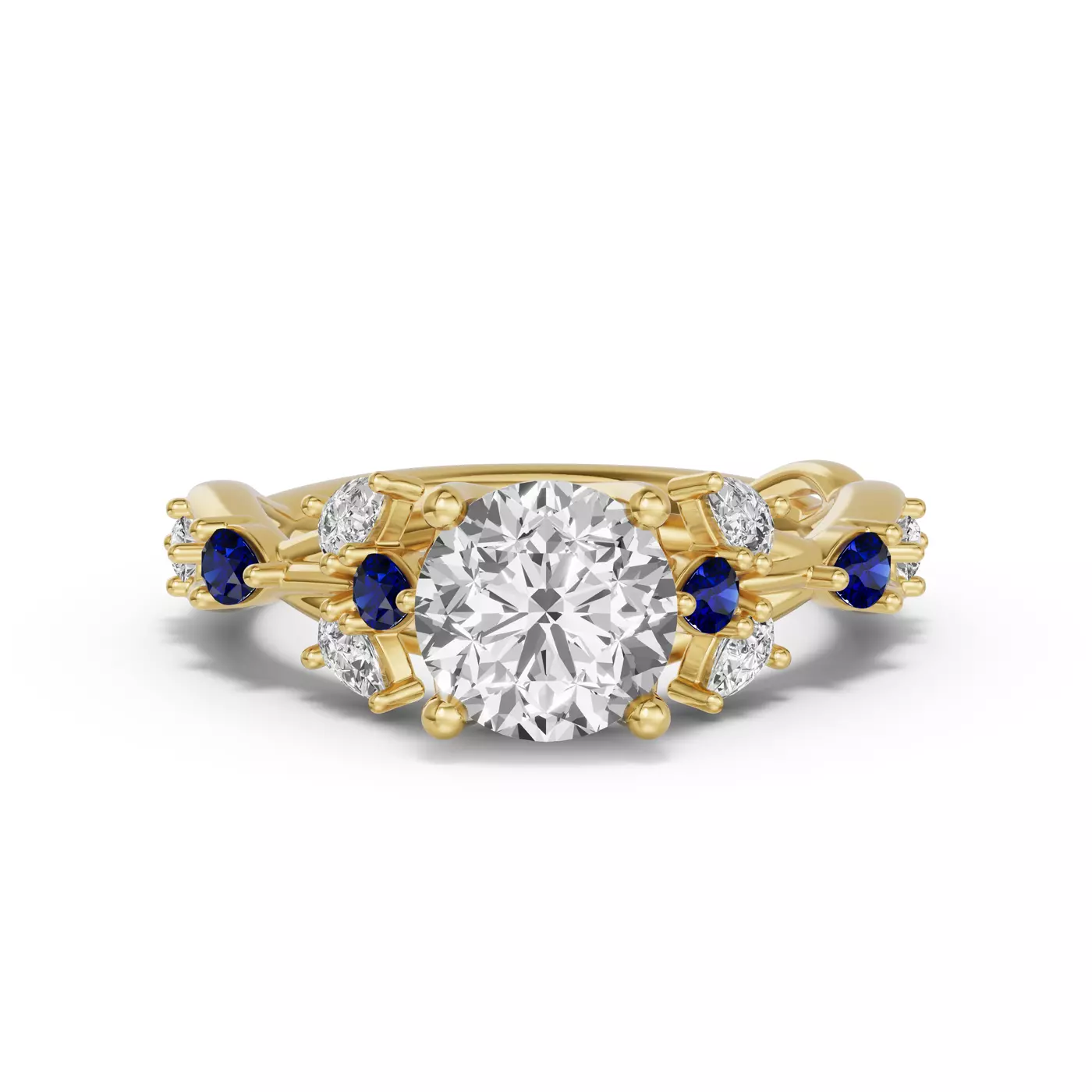 Interwoven Band Detail 14K Yellow Gold Engagement Ring