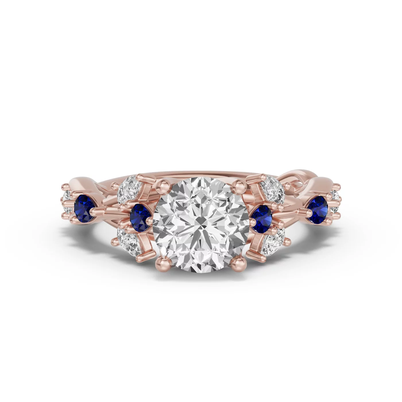 Interwoven Band Detail 18K Rose Gold Engagement Ring