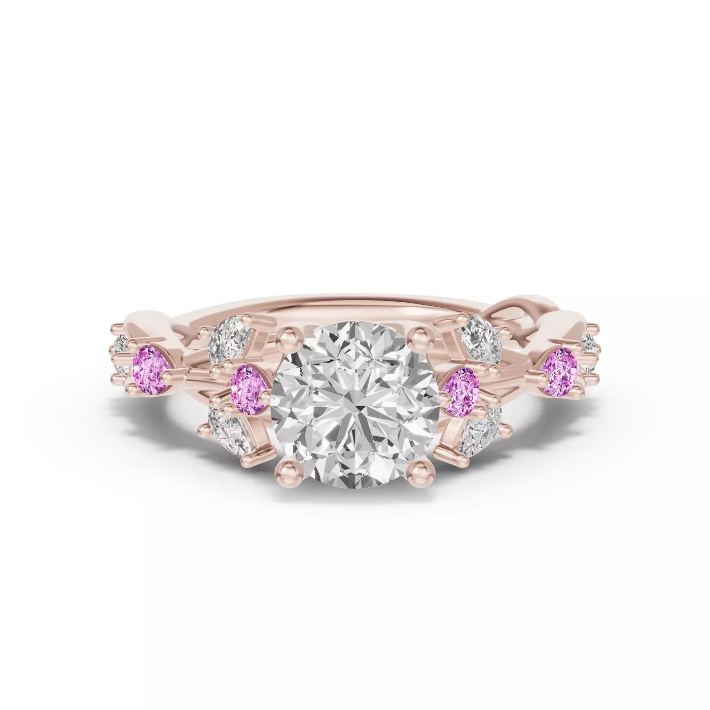 Twisting Band Detail 14K Rose Gold Engagement Ring