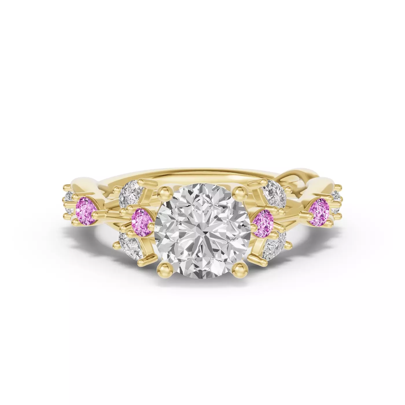 Twisting Band Detail 14K Yellow Gold Engagement Ring