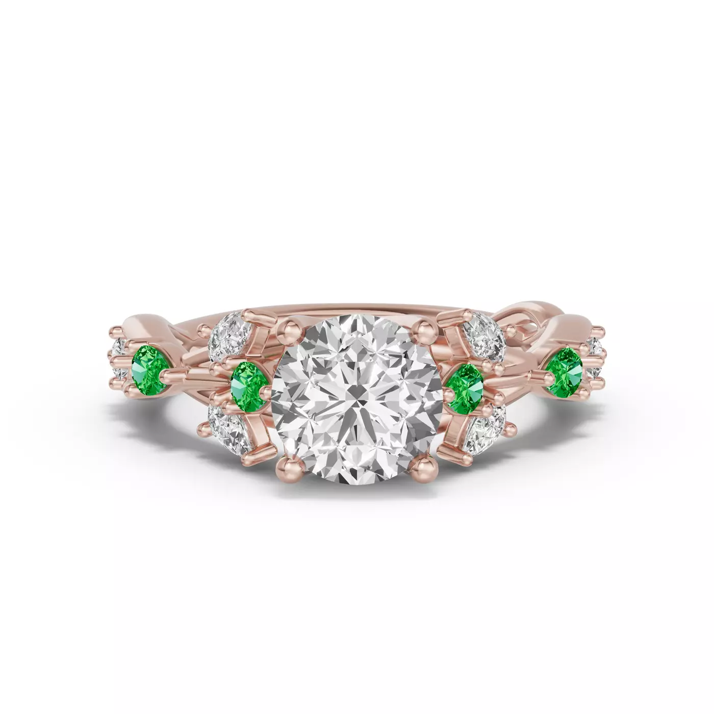 Graduated Side Stones 14K Rose Gold Engagement Ring