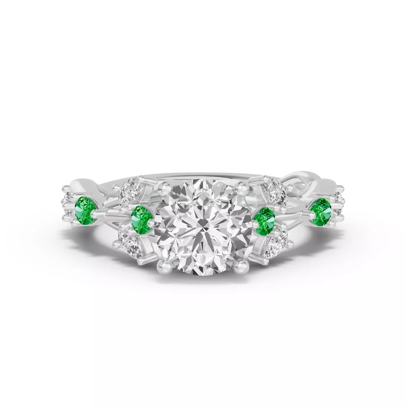 Graduated Side Stones 14K White Gold Engagement Ring