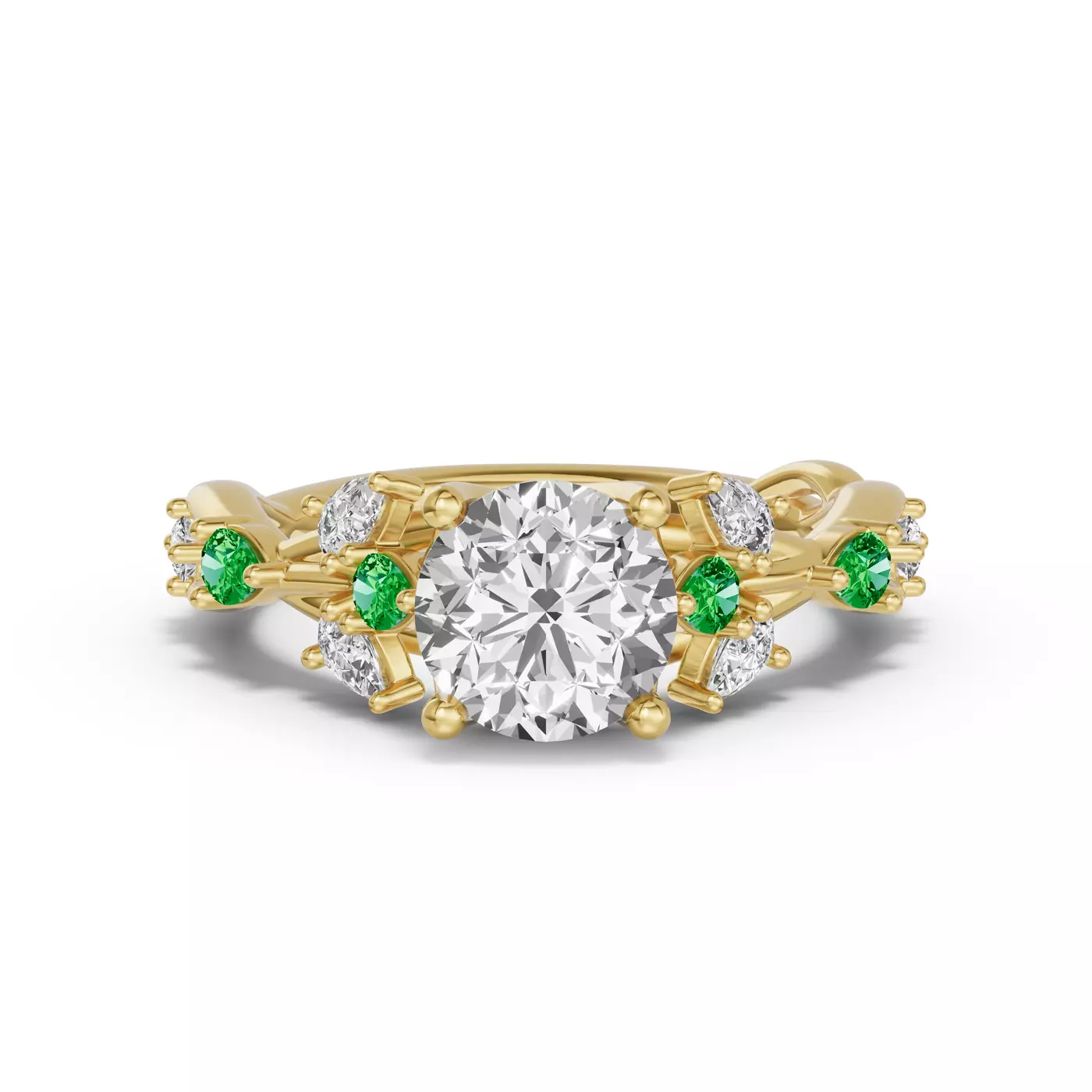 Graduated Side Stones 14K Yellow Gold Engagement Ring