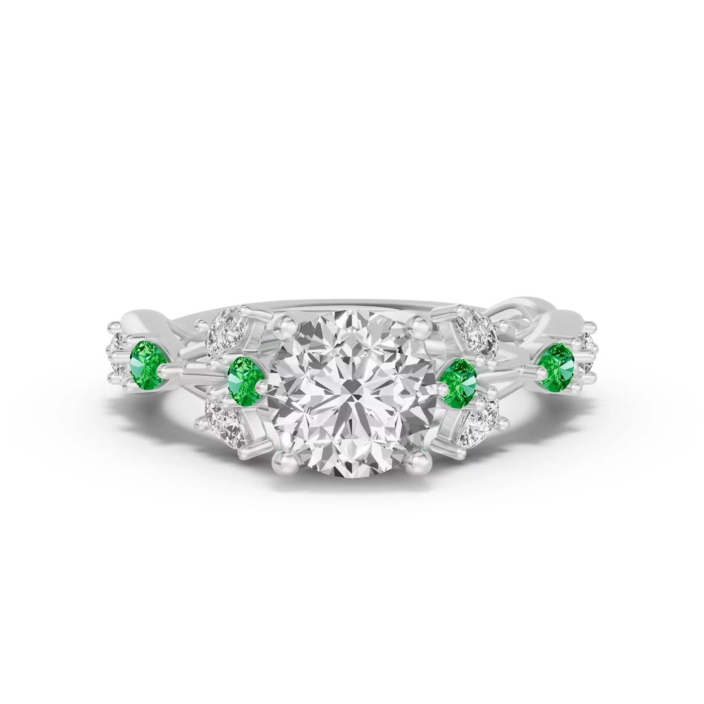 Graduated Side Stones 18K White Gold Engagement Ring