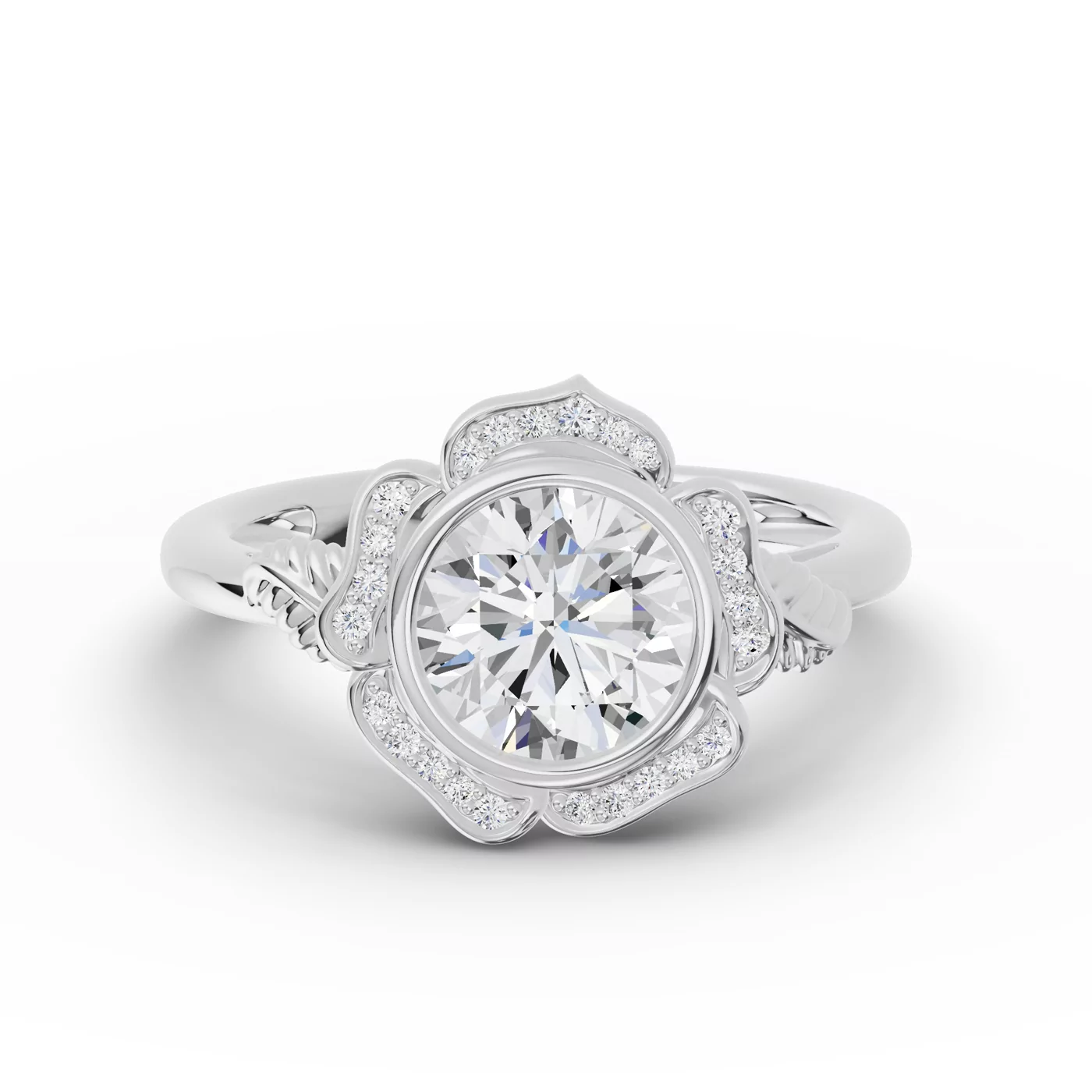 Radiant Halo Frame 14K White Gold Engagement Ring