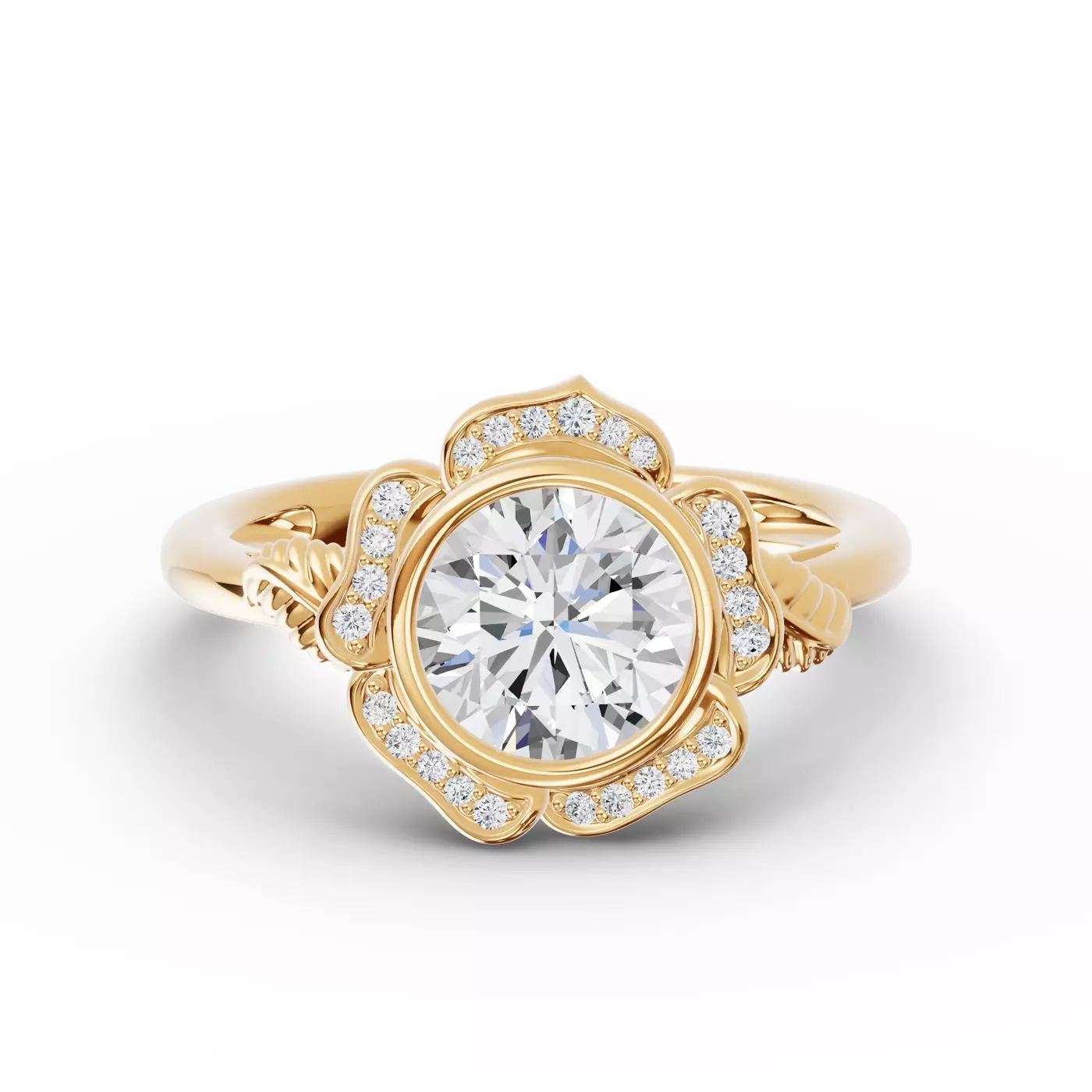 Radiant Halo Frame 14K Yellow Gold Engagement Ring