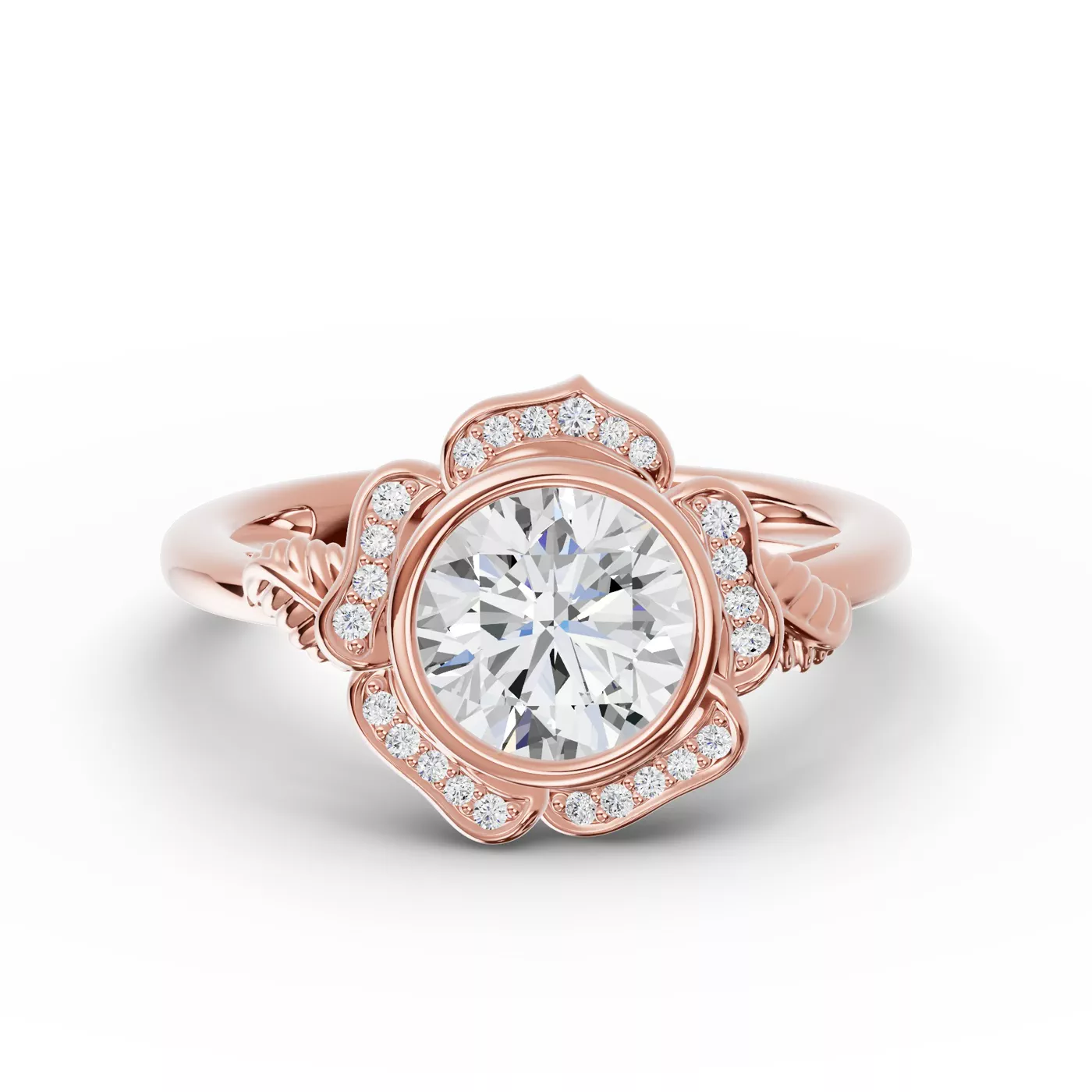 Radiant Halo Frame 18K Rose Gold Engagement Ring