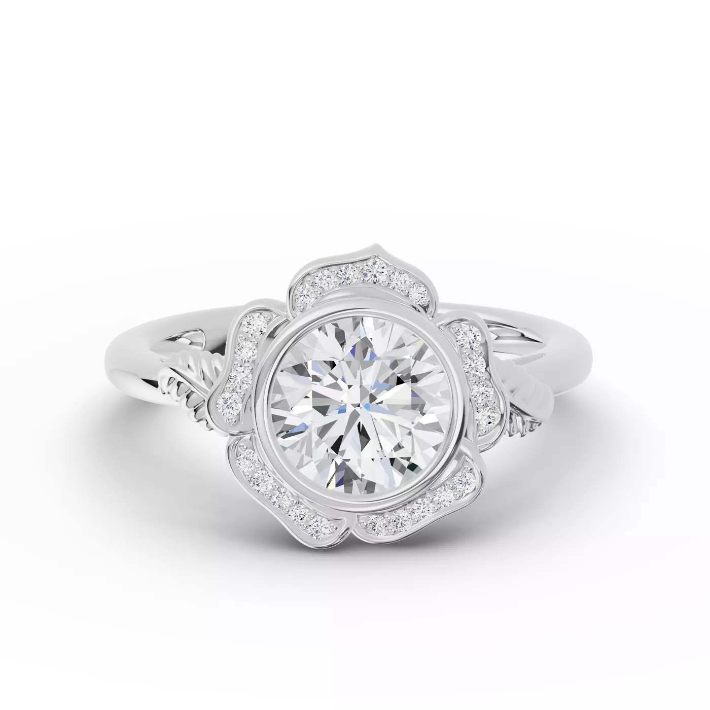 Radiant Halo Frame 18K White Gold Engagement Ring