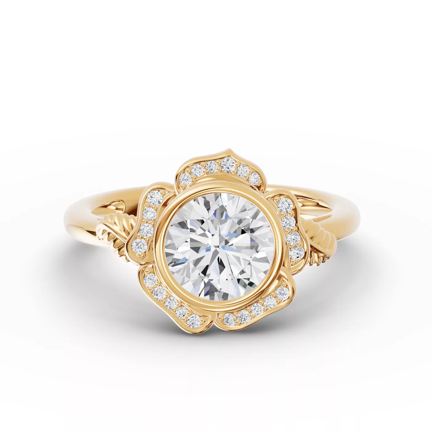 Radiant Halo Frame 18K Yellow Gold Engagement Ring