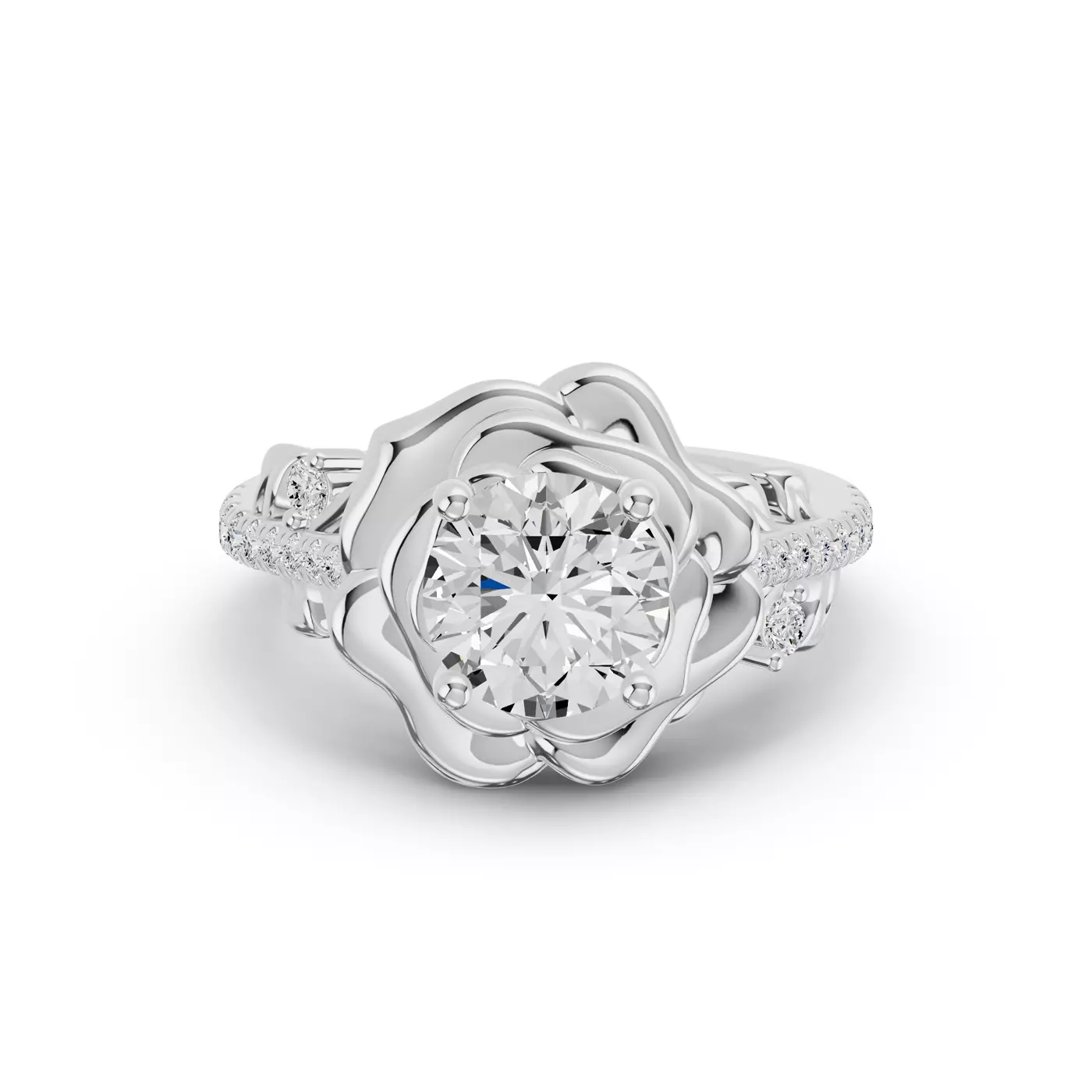 Brilliant Side Accents 14K White Gold Engagement Ring