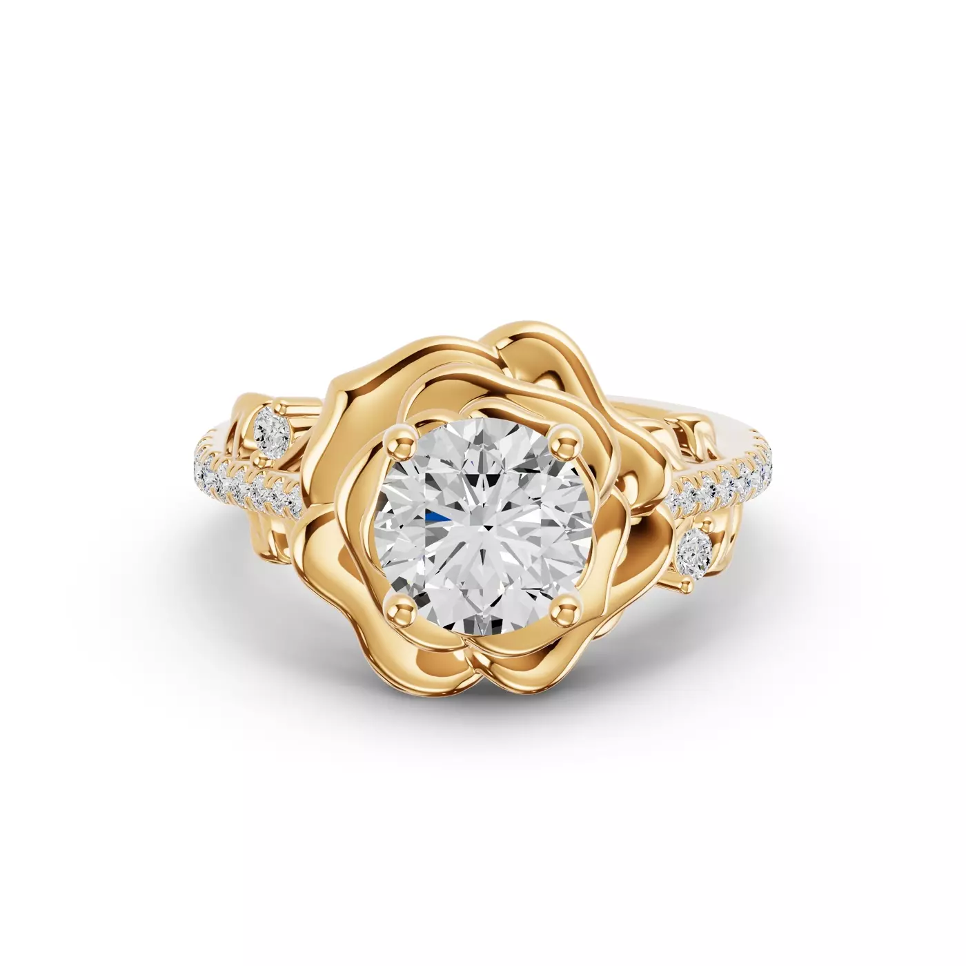 Brilliant Side Accents 14K Yellow Gold Engagement Ring