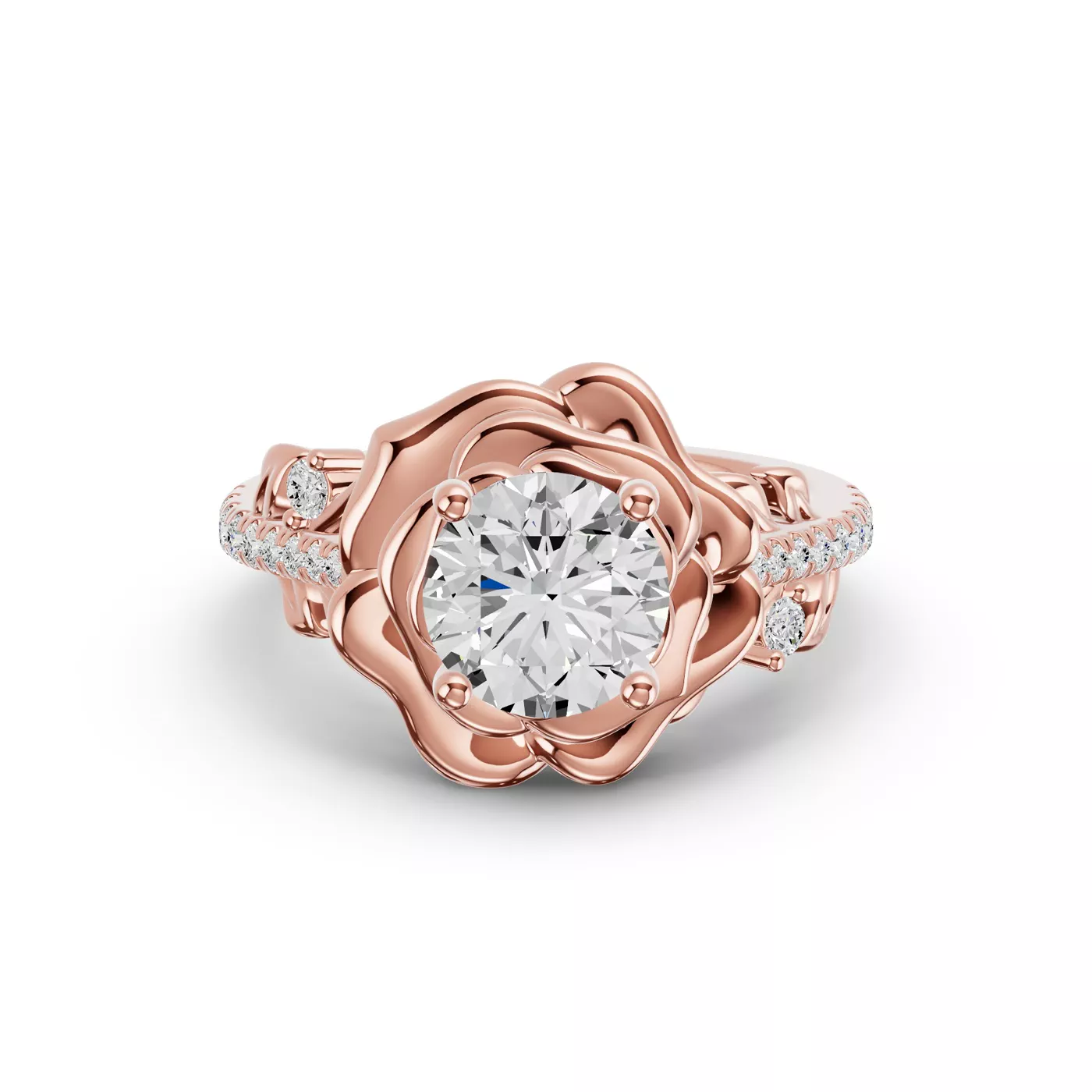 Brilliant Side Accents 18K Rose Gold Engagement Ring
