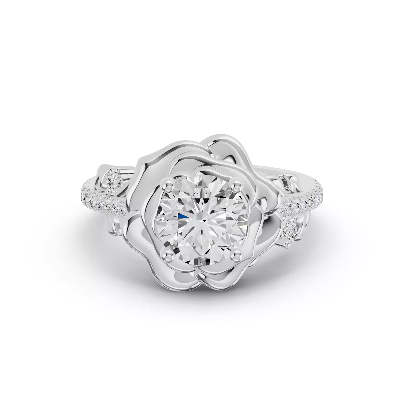 Brilliant Side Accents 18K White Gold Engagement Ring