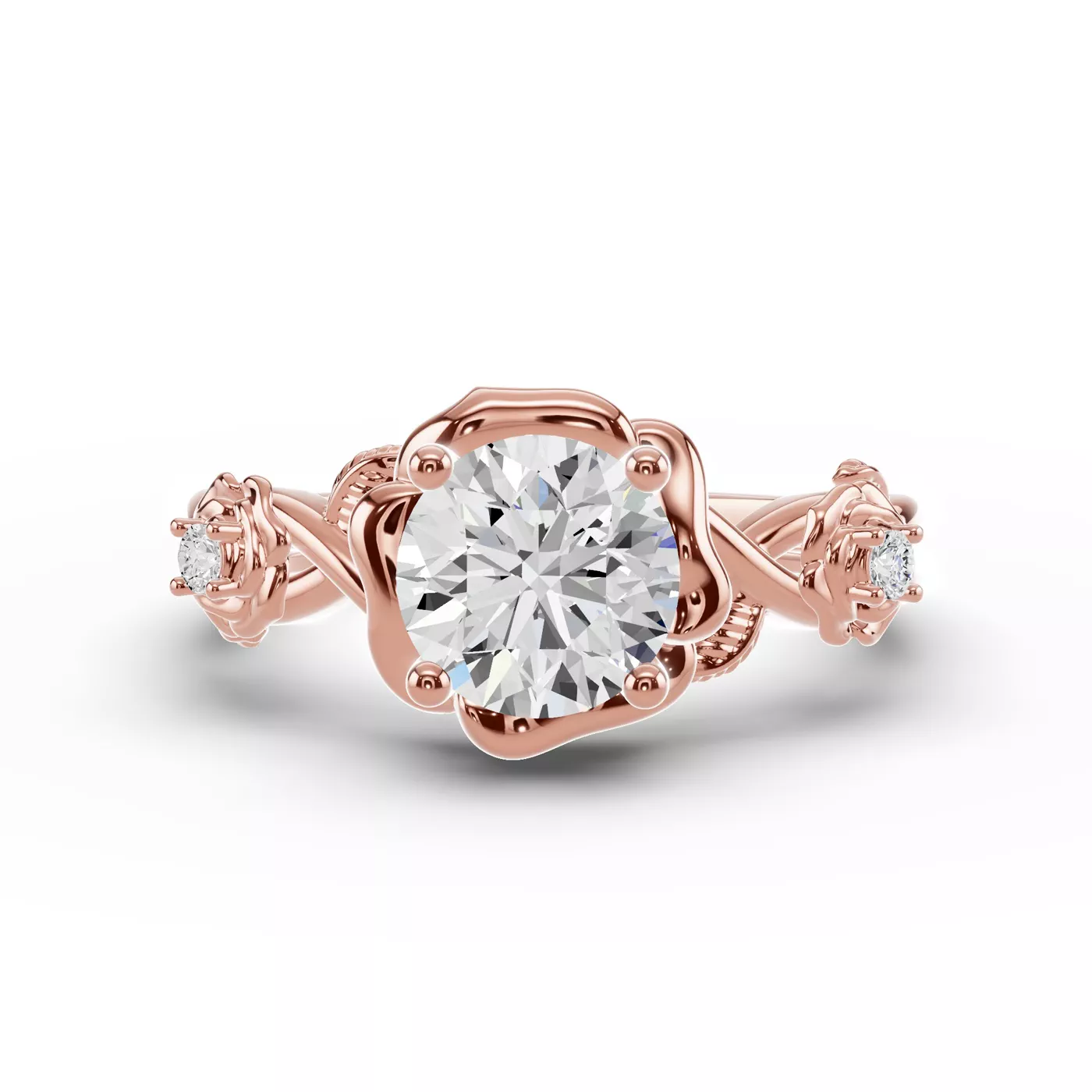 Brilliant Side Accents 14K Rose Gold Engagement Ring