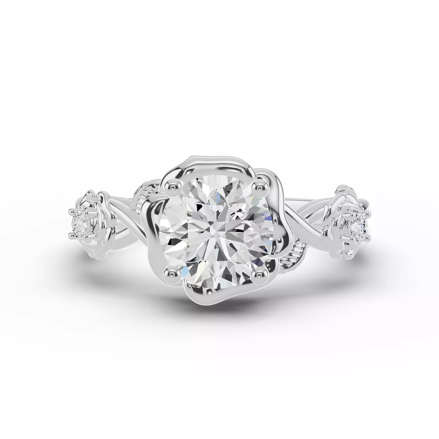 Brilliant Side Accents 14K White Gold Engagement Ring