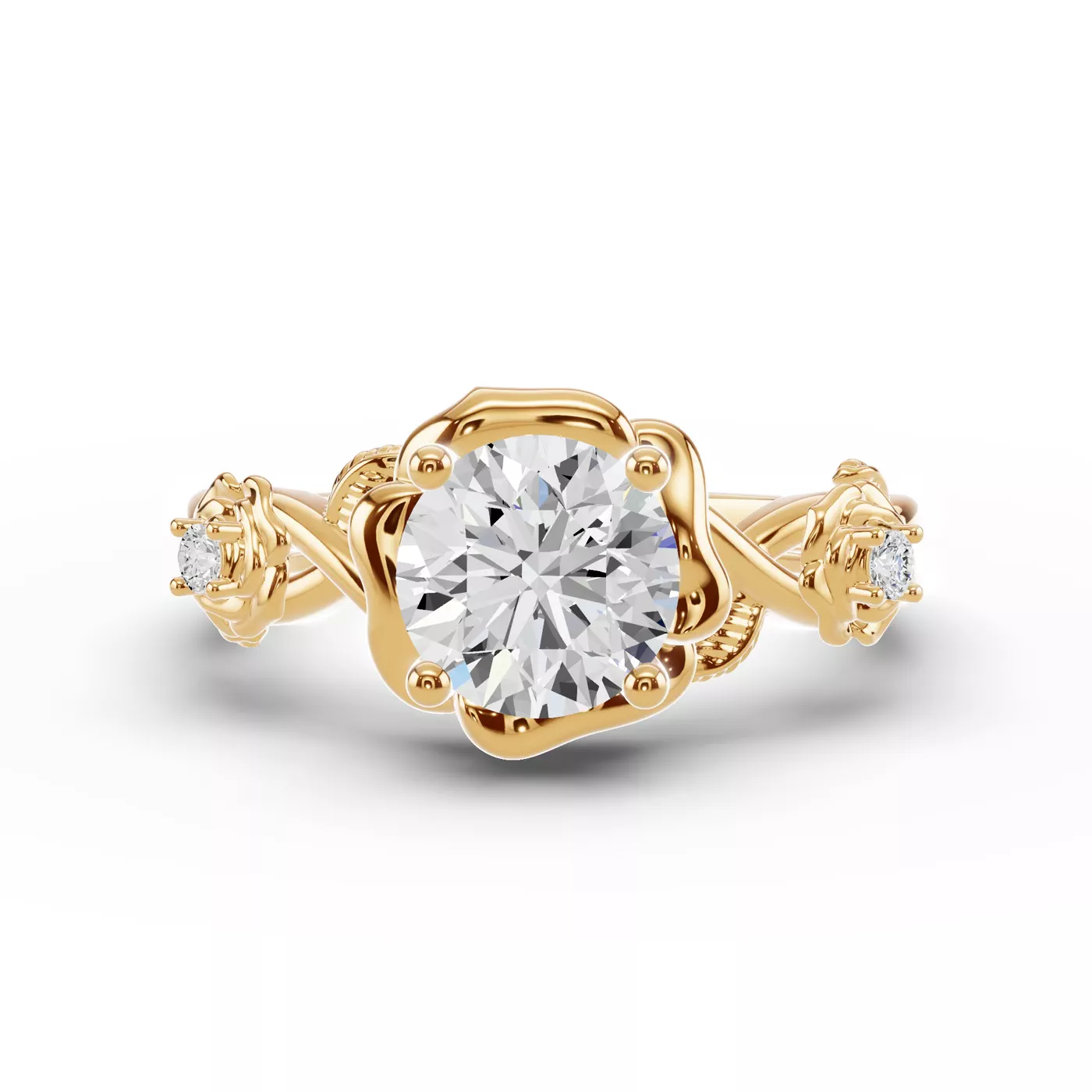 Brilliant Side Accents 18K Yellow Gold Engagement Ring