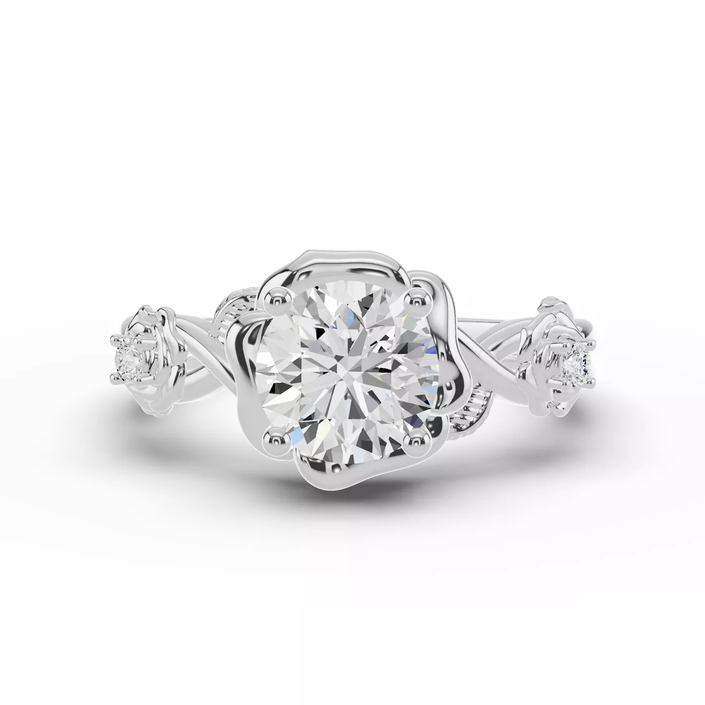 Brilliant Side Accents Platinum Engagement Ring