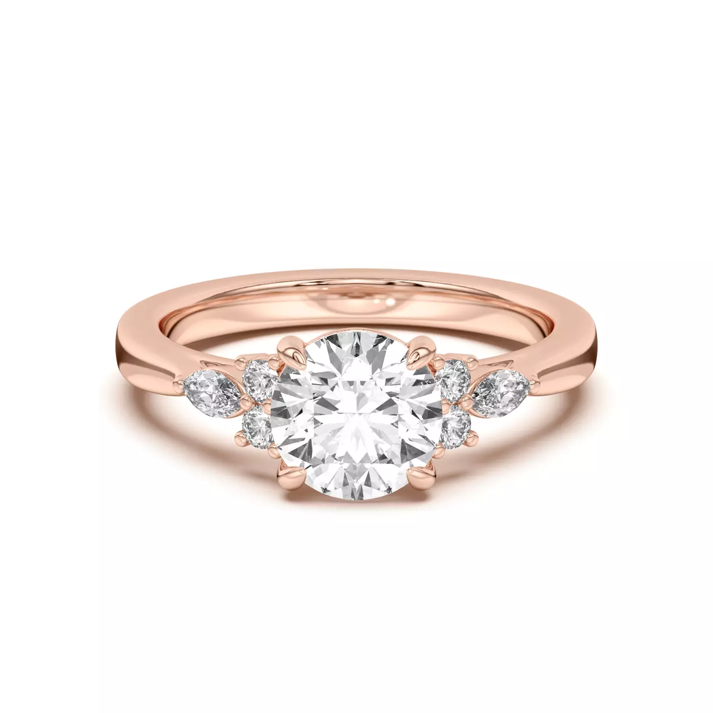 Round Plus Marquise 14K Rose Gold Engagement Ring