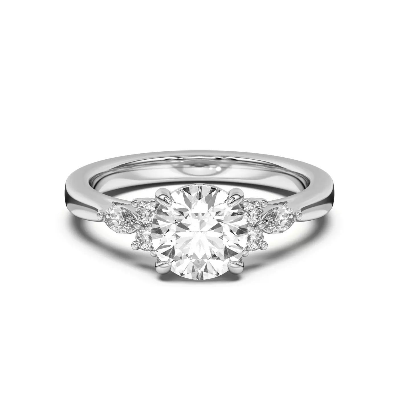Round Plus Marquise 14K White Gold Engagement Ring