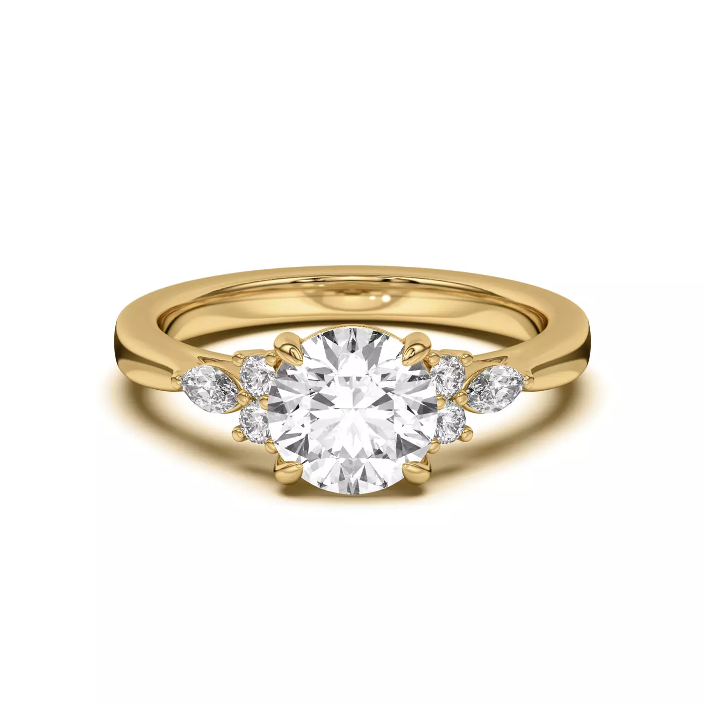 Round Plus Marquise 14K Yellow Gold Engagement Ring