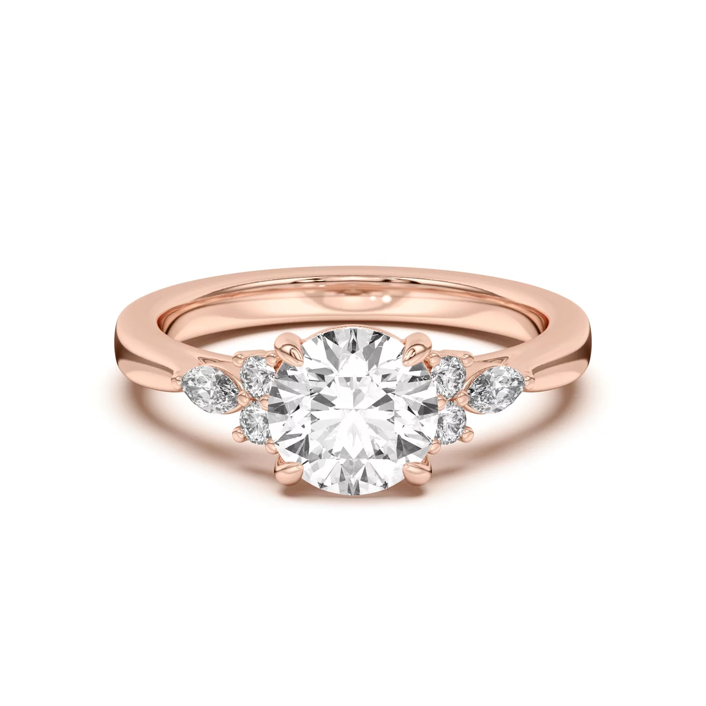 Round Plus Marquise 18K Rose Gold Engagement Ring