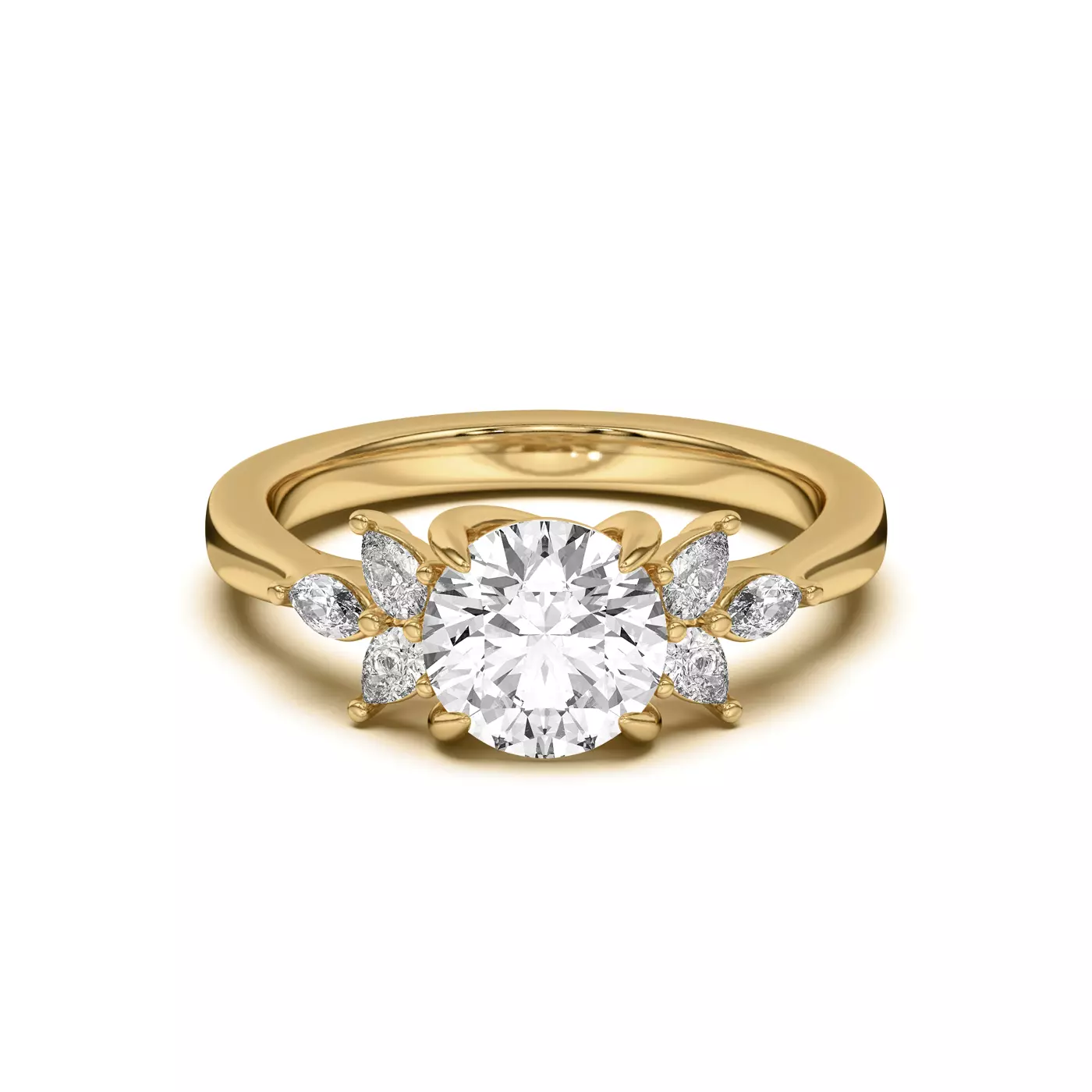 Elongated Pear Silhouette 14K Yellow Gold Engagement Ring