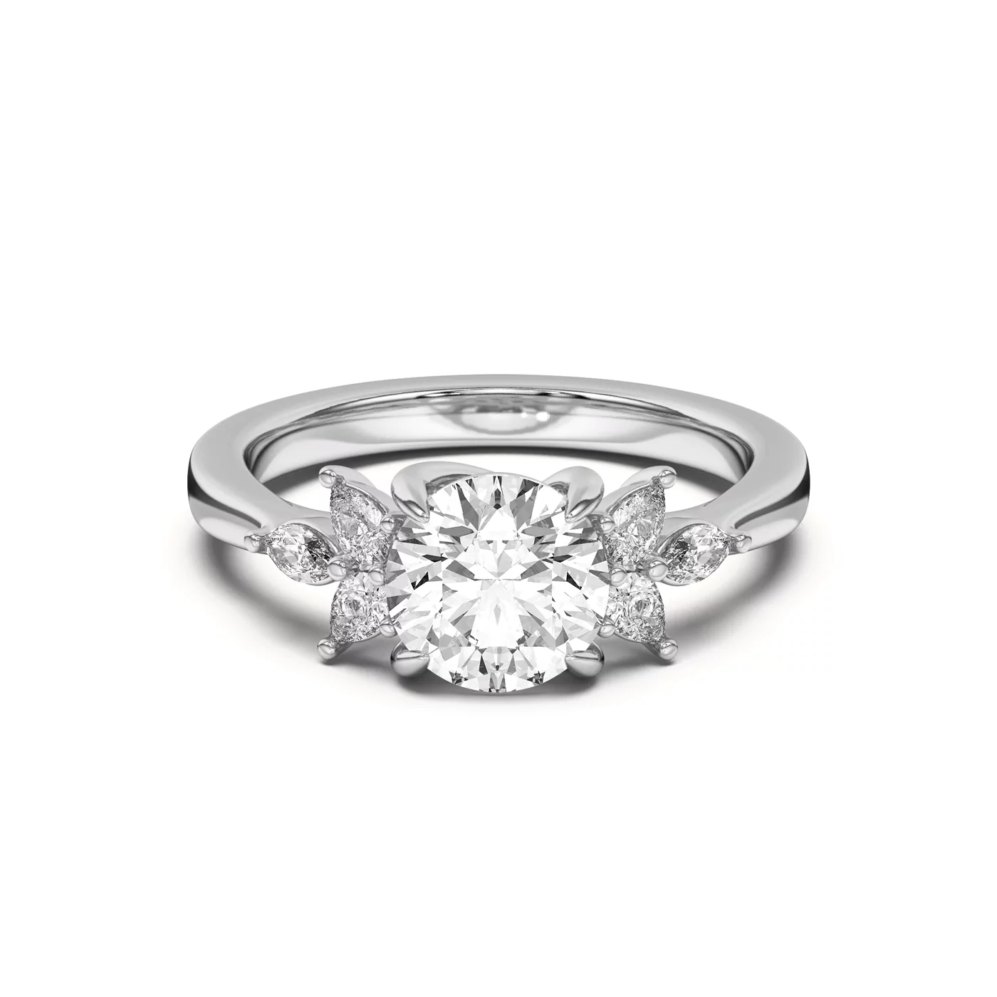 Elongated Pear Silhouette 18K White Gold Engagement Ring