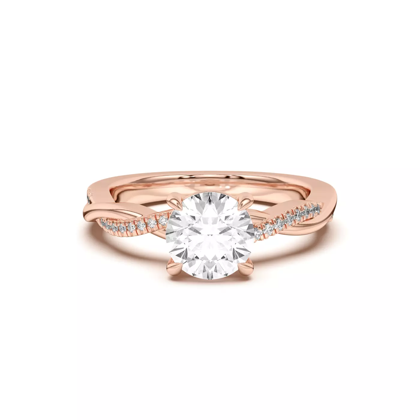 Interwoven Band Detail 18K Rose Gold Engagement Ring