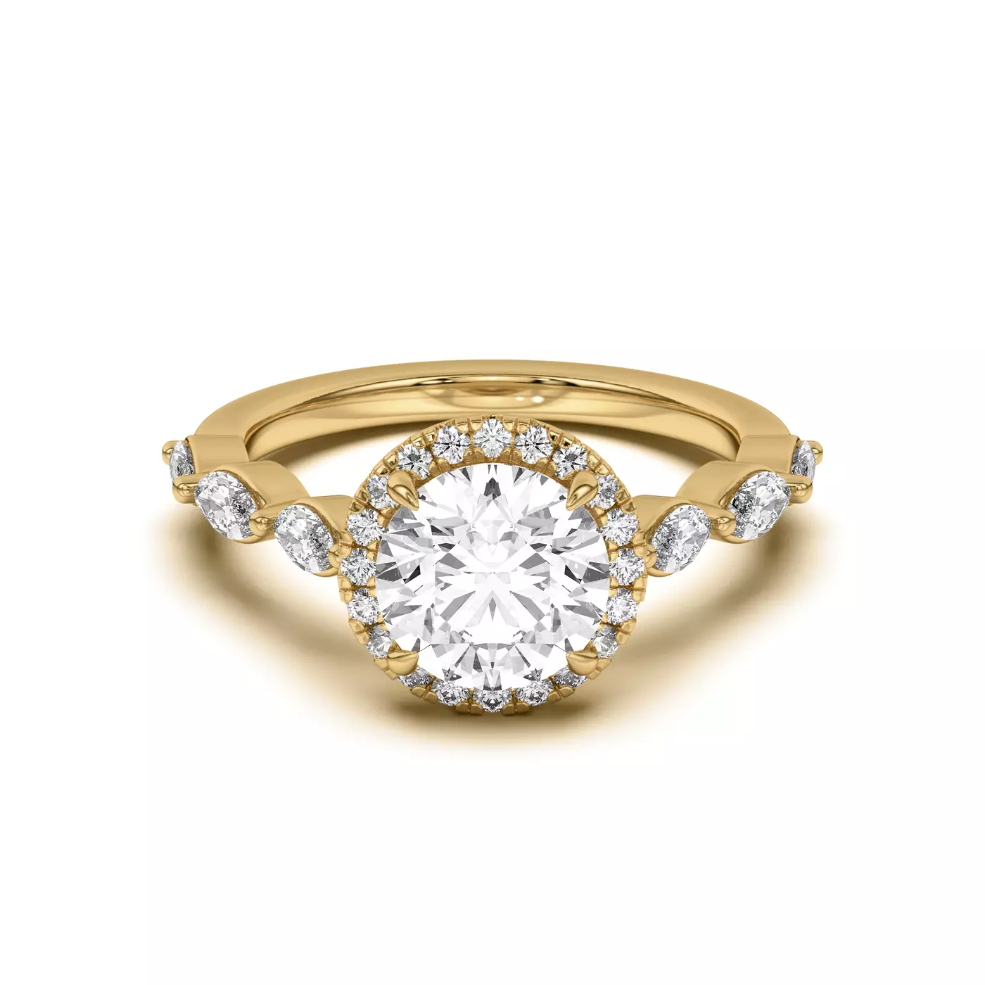Radiant Halo Frame 14K Yellow Gold Engagement Ring