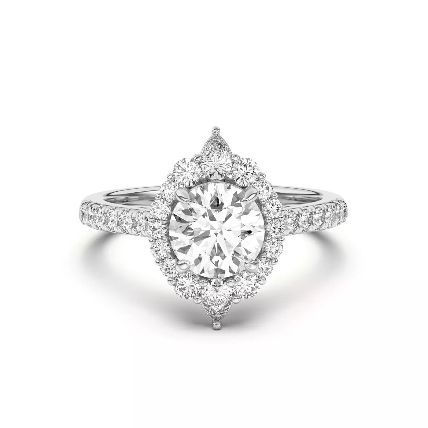 Radiant Halo Frame 18K White Gold Engagement Ring