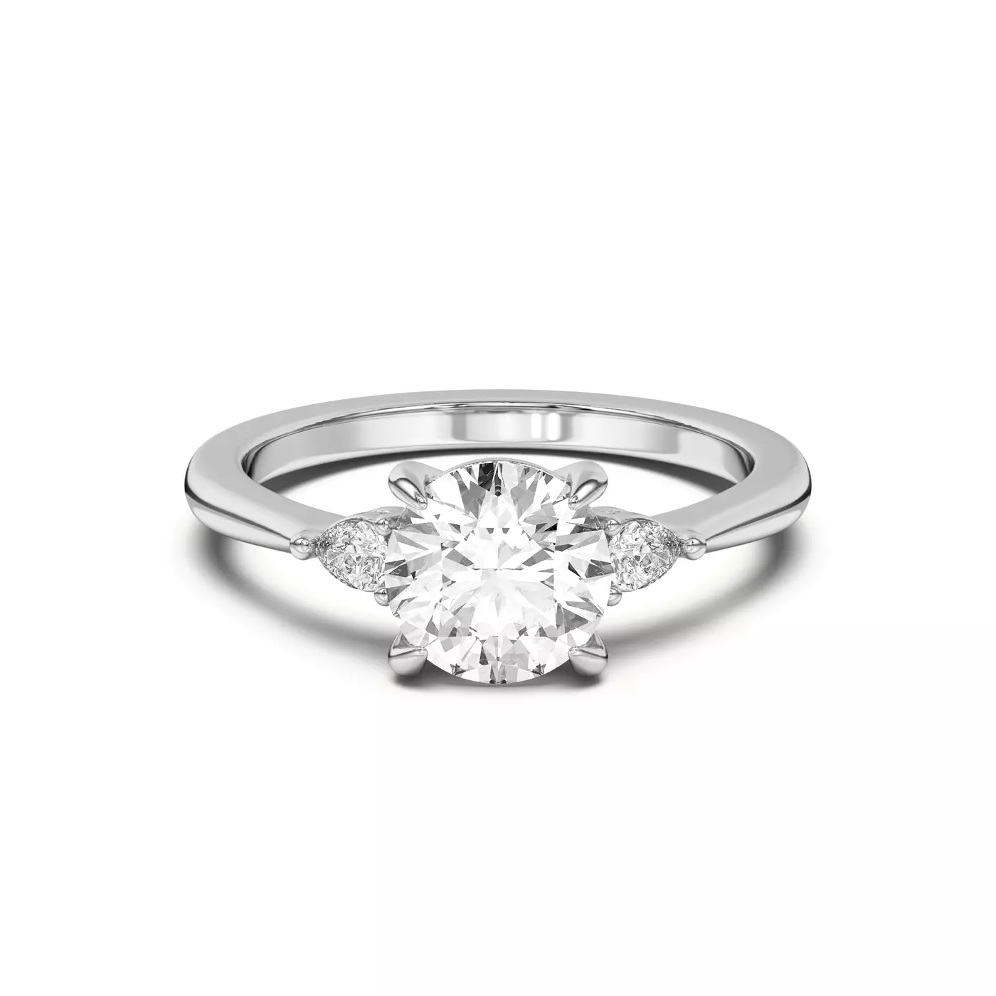 Matched Pear Sides 14K White Gold Engagement Ring