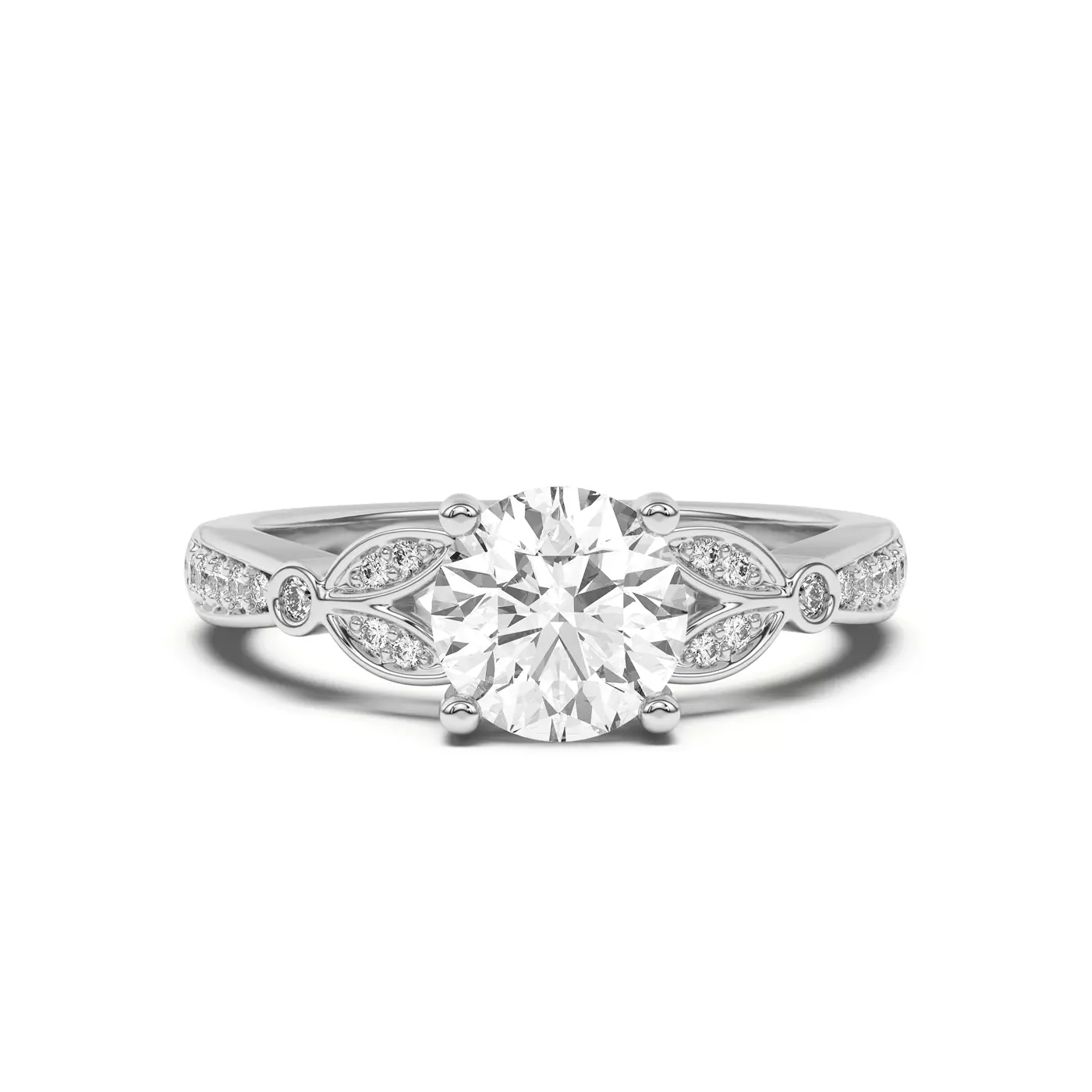 Brilliant Side Accents 14K White Gold Engagement Ring