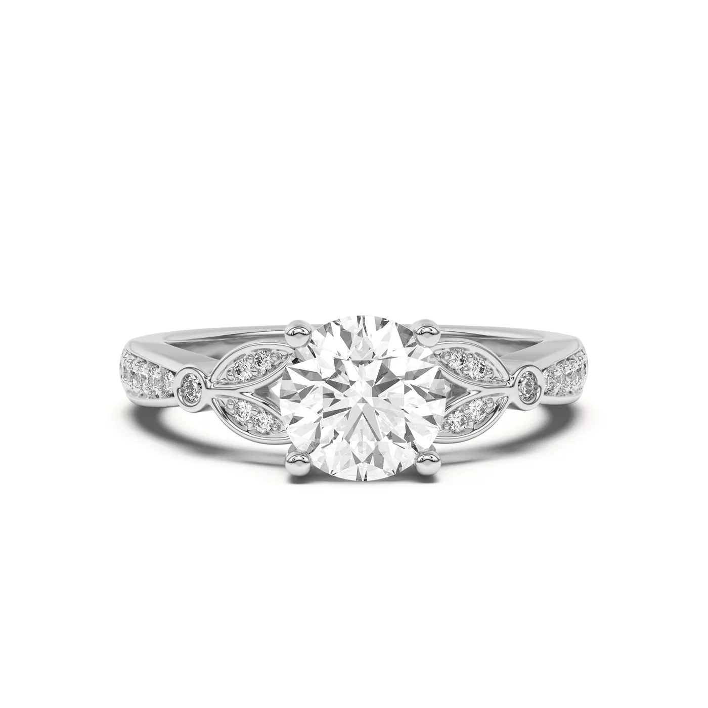 Brilliant Side Accents 18K White Gold Engagement Ring