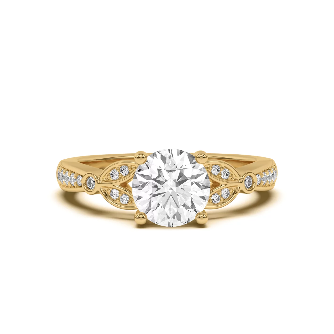 Brilliant Side Accents 18K Yellow Gold Engagement Ring