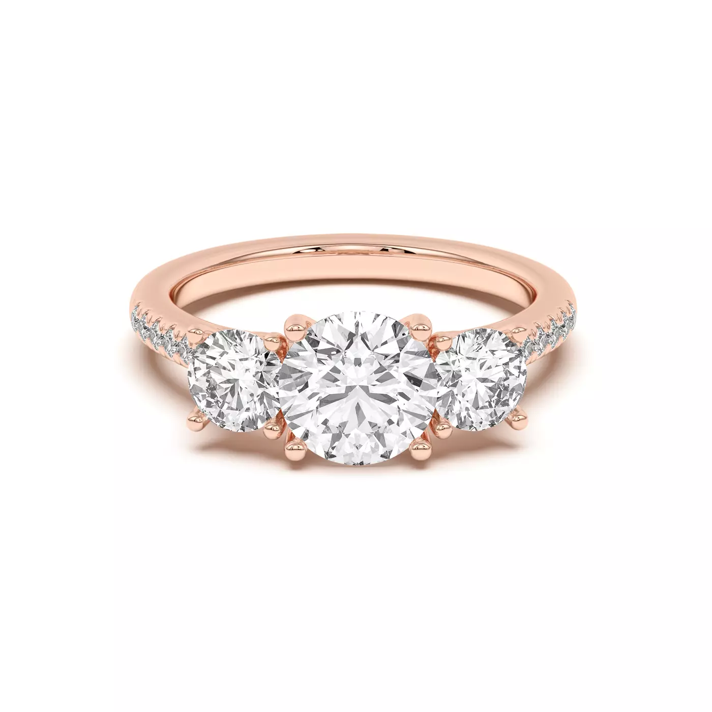 Three-Stone Lab 14K Rose Gold Engagement Ring