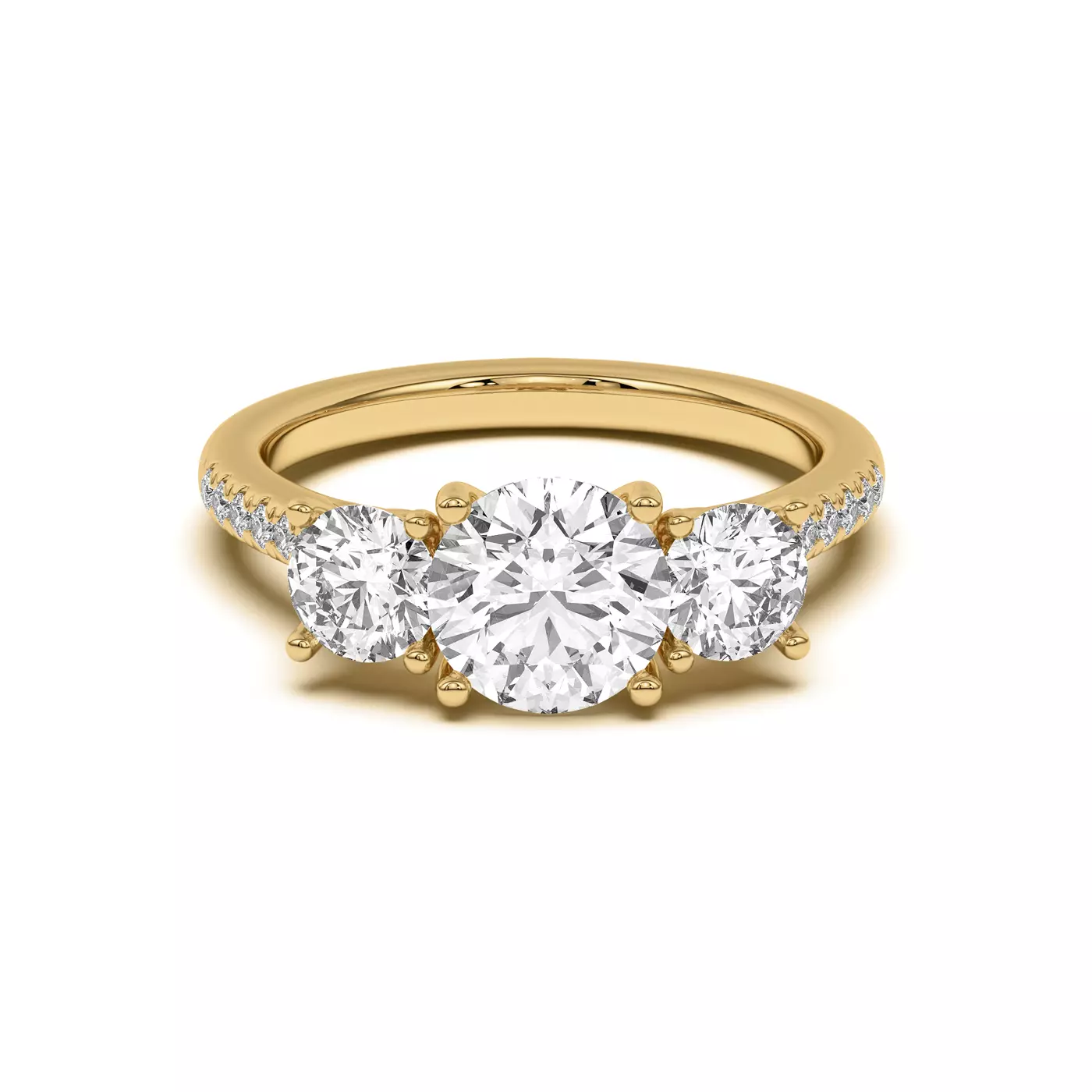 Three-Stone Lab 18K Yellow Gold Engagement Ring